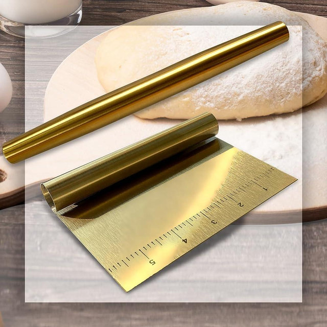 Gold French Rolling Pin - Gold Cooking Utensils Set - Dishwasher Safe Rolling Pin - Gold Kitchen Utensils Set - Stainless Steel Bakers Rolling Pin - Stainless Steel Rolling Pin