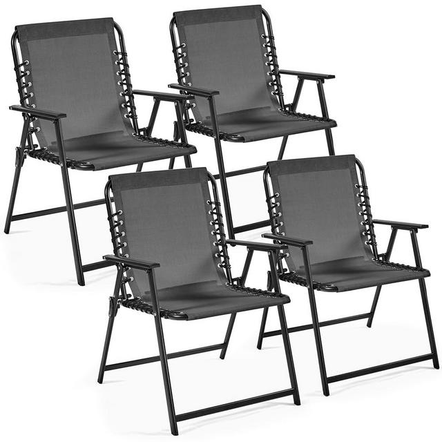 Yaheetech Patio Dining Chairs Set of 4 with Armrests and Backrests, Outdoor Texteline Folding Chairs All Weather for Garden, Lawn, Porch and Backyard, Dark Gray