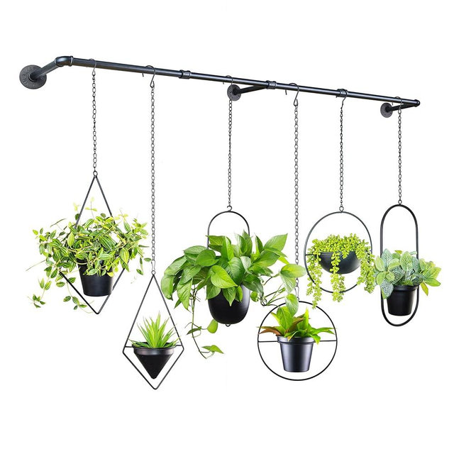 HemePaha Metal Plant Hanger Indoor with 6 Hanging Chains, 69.5 Inch Black Hanging Planters Rod for Indoor Plants, Wall Hanging Plant Holder for Window, Ceiling(Hanging Planters Not Included)