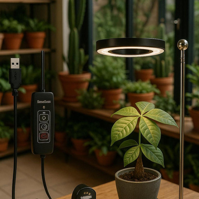 Adjustable LED Grow Light With Base USB Powered Ring Light for Indoor Plants | Full Spectrum | Adhesive Wall Mount | Perfect for Houseplant