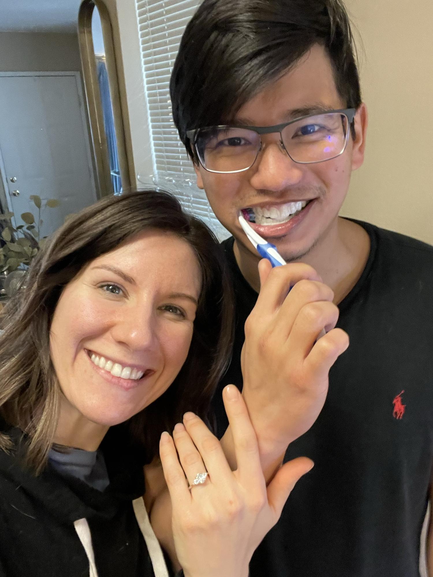 Garcia was planning to propose on our Utah National Parks trip but we came down with Covid. He just couldn’t wait any longer and asked me to marry him early on Easter morning in our living room.