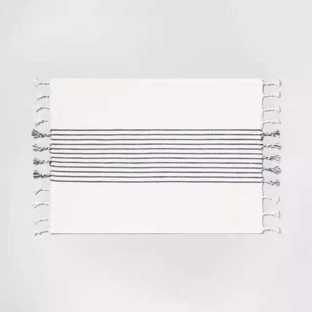 Knotted Fringe Stripe Placemat - Sour Cream / Blue - Hearth & Hand™ with Magnolia