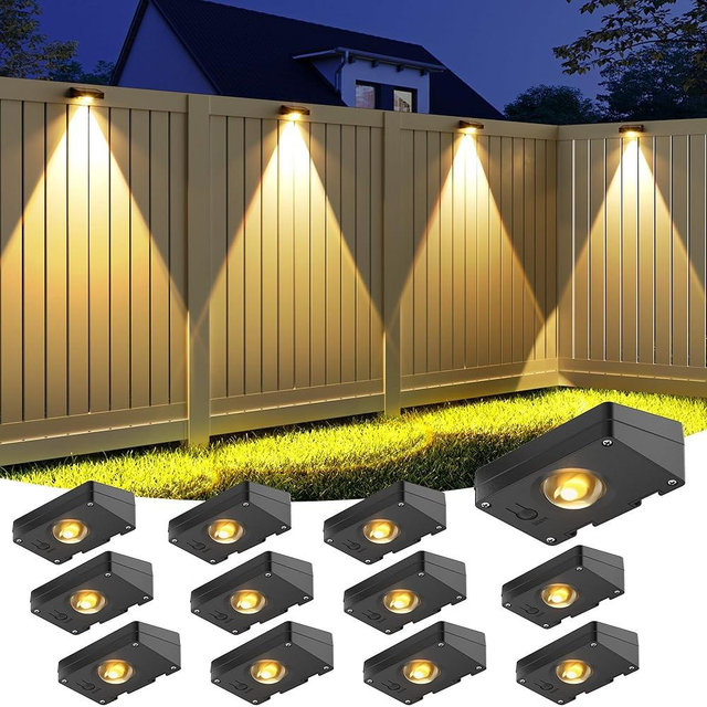VOLISUN Solar Fence Lights, Fence Lights Solar Powered, IP65 Waterproof LED, 3 Color Temperatures Outdoor Solar Lights for Yard, Fence, Wall, Backyard (12 Pack, Black)