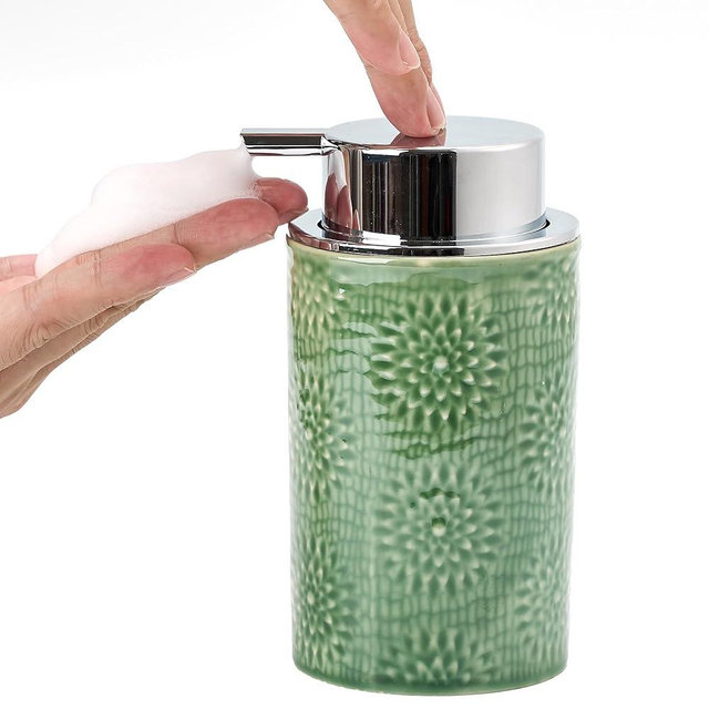 Green Foam Soap Dispenser,11oz Foam Dispenser for Kitchen & Bathroom,Ceramic Soap Dispenser with Foam Soap Pump for Dish Soap&Hand Wash