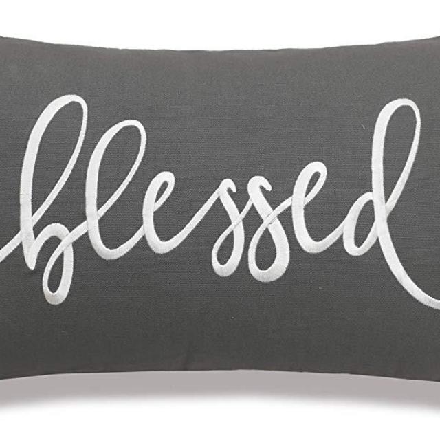EURASIA DECOR DecorHouzz Pillowcase Farmhouse Embroidered Home Throw Pillow Cover Funny Quote Cushion Cover for Housewarming Guest Porch Wedding Anniversary Couple (12"X20", Blessed(Grey))