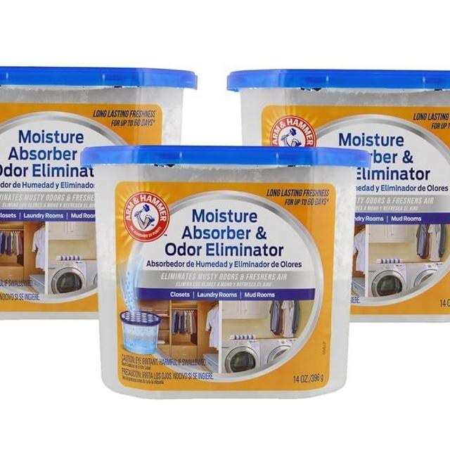 Arm & Hammer Moisture Absorber & Odor Eliminator 14oz Tub, 3 Pack - Eliminates Musty Odors & Freshens Air for Closets, Laundry rooms, Mud Rooms, white
