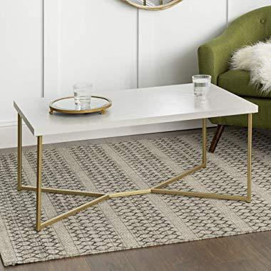 WE Furniture AZF42LUXWMG Coffee Table, Faux White Marble/Gold