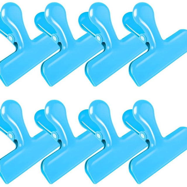 Bag Clips Heavy Duty Stainless Steel Chip Clips, Food Bags Clamp Great for Kitchen Office to Seal Coffee Bags, Paper Sheets - Pack of 8（Blue）