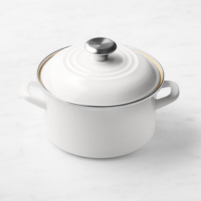 Le Creuset Enameled-Steel Stock Pot with Stainless-Steel Knob, 4-Qt., White
