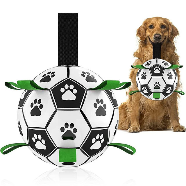 Dog Toys Soccer Ball with Grab Tabs, Interactive Dog Toys for Tug of War, Puppy Birthday Gifts, Dog Tug Toy, Dog Water Toy, Durable Dog Balls for Medium & Large Dogs（8 Inch）