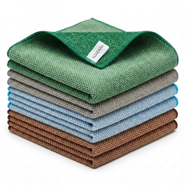 AZADARA Dual-Sided Microfiber Cleaning Cloths – Non-Scratch Scrub & Absorbent Wipe – 2-in-1 Reusable Cleaning Towels for Kitchen, Home, Car, Glass & Appliances – 11.81” x 11.81” (6 Pack)