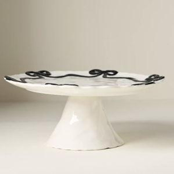 Benedita Bow Ceramic Stoneware Cake Stand- Black and White