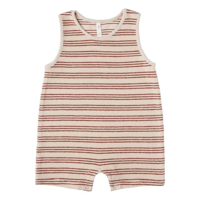 Terry Cloth Striped Playsuit Red