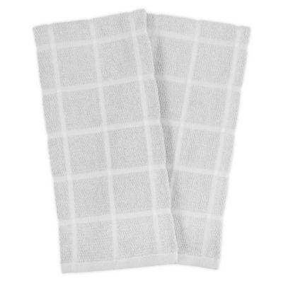 KitchenSmart® Colors 2 2-Pack Solid Windowpane Kitchen Towels in Silver