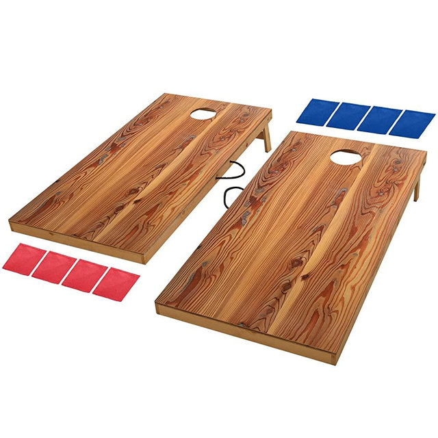 UKASE Solid Wood Regulation Size Cornhole Set, Portable Toss Game with 8 Bean Bags, Durable Wood Grain Printed Surface and Underneath for Indoor and Outdoor