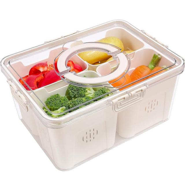 TAROSE Divided Serving Tray with Lid and Handle, Portable Snack Containers Snackle Box Snack Tray with Lid, Veggie Tray Charcuterie Boxes Fruit Tray Candy Organizer (4 Compartments)