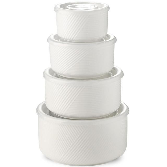Adewnest Ceramic Nesting Bowls with Lids: Mixing Bowls with Lids - Porcelain Food Storage Containers For Prep and Serving, Microwavable Kitchen Bowl Set of 4, 50/32/20/10 oz (White)