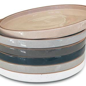 Mora Ceramic Flat Plates Set of 6-8 in - The Dessert, Salad, Appetizer, Small Lunch, etc Plate. Microwave, Oven, and Dishwasher Safe, Scratch Resistant. Kitchen Porcelain Dish - Neutrals
