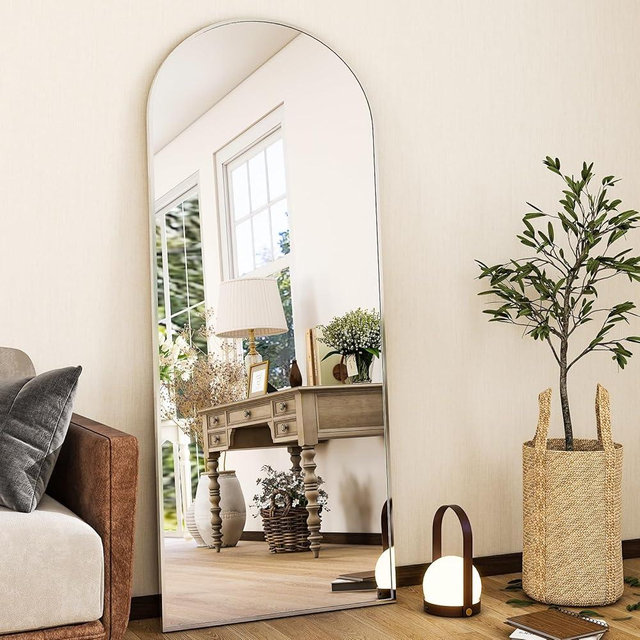 HARRITPURE 56"x21"Full Length Mirror Arch Floor Mirrors with Aluminum Alloy Frame Free-Standing Wall Mounted or Leaning Large Bedroom Dressing Mirror Modern & Contemporary Decor for Home,Silver