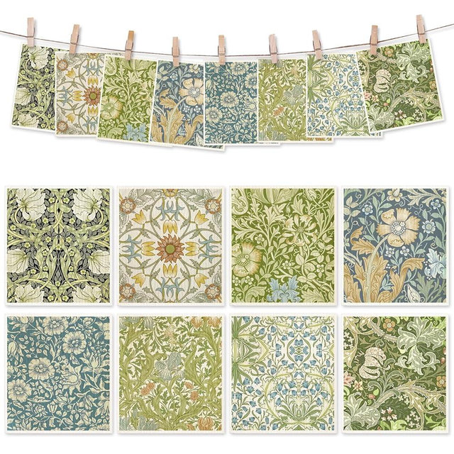 AnyDesign 8 Packs Vintage Floral Swedish Dishcloths Blue Green Flower Kitchen Dish Towel Reusable Washable Cotton Kitchen Towels for Home Party Cleaning Housewarming, 7 x 8 Inch