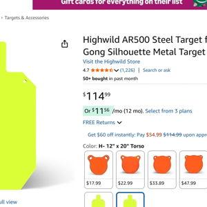 Highwild AR500 Steel Target for Shooting 1/2" Thick Gong Silhouette Metal Target - Laser Cut - Neon Color