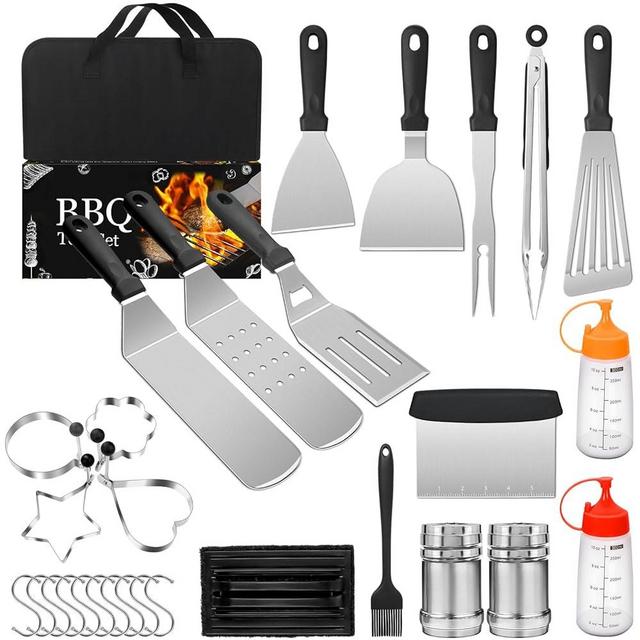 Griddle Accessories Kit, 30PCS Flat Top Grill Accessories Kit for Blackstone and Camp Chef, Stainless Steel Griddle Grill Tools with Enlarged Spatulas, Scraper, Tongs, Carrying Bag for Outdoor BBQ