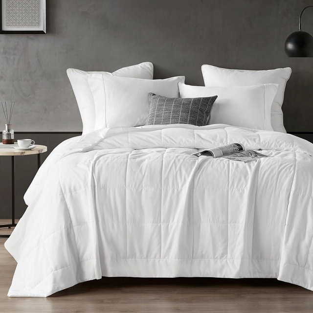 Sharper Image King Size Blanket Jersey Knit Ultra-Soft, Cooling Blanket Box Quilting, Microfiber Reverse, All Season & Lightweight King Summer Blanket Cozy T-Shirt Handfeel, King, White