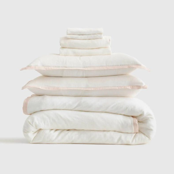 European Linen Contrast Flange Duvet Cover