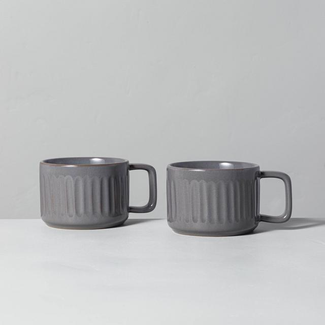 2pk Fluted Stoneware Mug Set Gray - Hearth & Hand™ with Magnolia