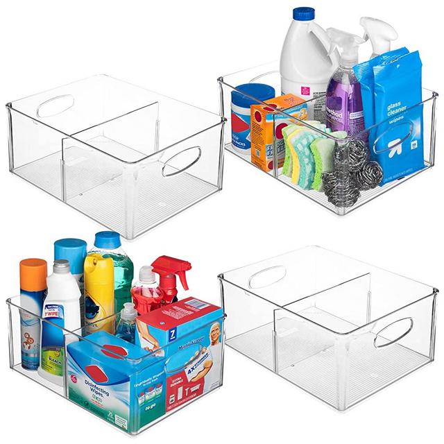 ClearSpace All-Purpose Bins with Divider XL(13.5x10x6) – Perfect Kitchen Organization or Pantry Storage – Fridge Organizer, Pantry Organization and Storage Bins, Cabinet Organizers (4 Pack)