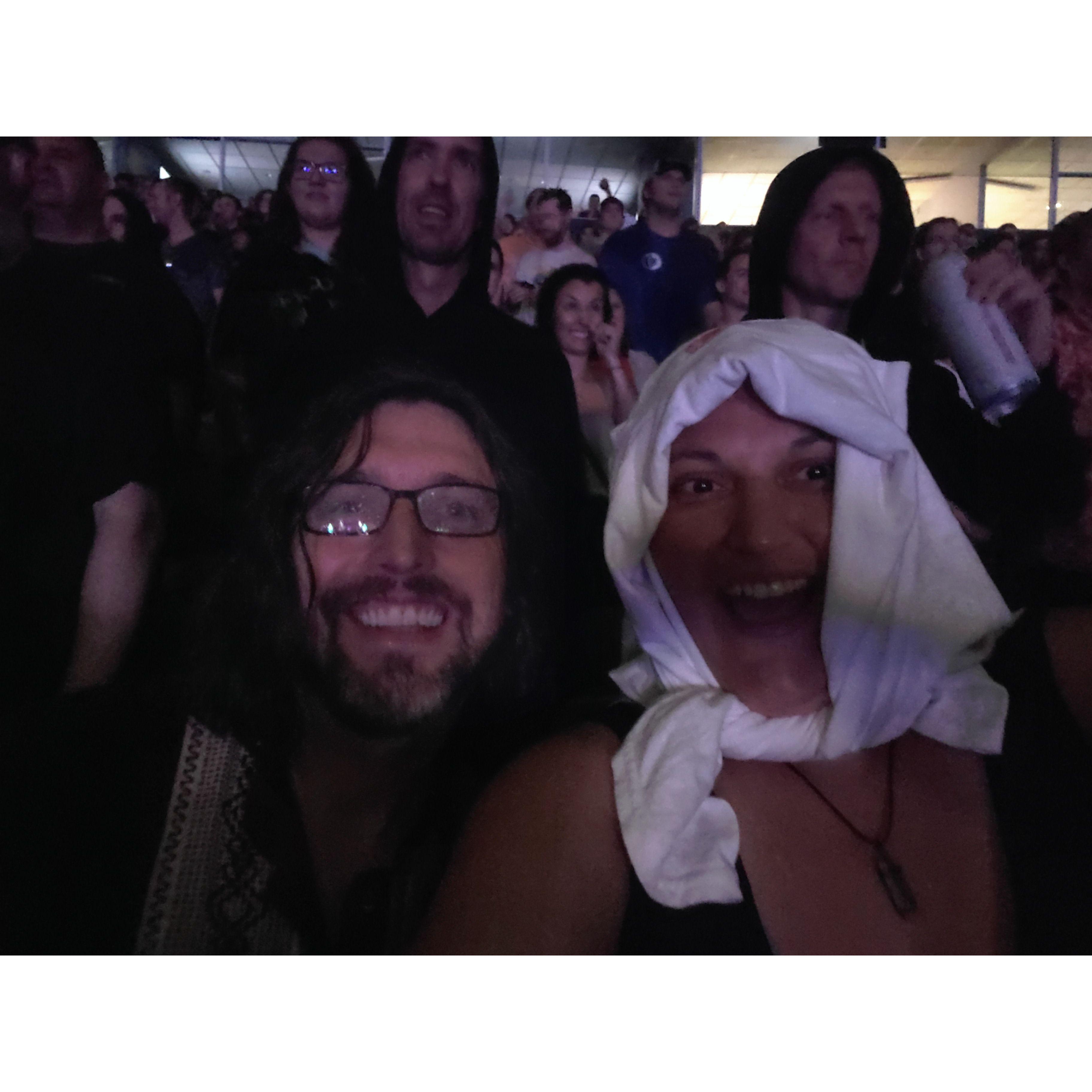 At the Red Hot Chili Peppers Concert.... It poured rain almost the whole time
