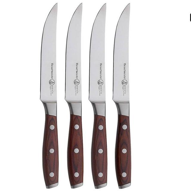 Amazon Messermeister Avanta 5” Fine Edge Steak Knife Set - German X50 Stainless Steel - Rust Resistant & Easy to Maintain - Includes 4 Steak Knives