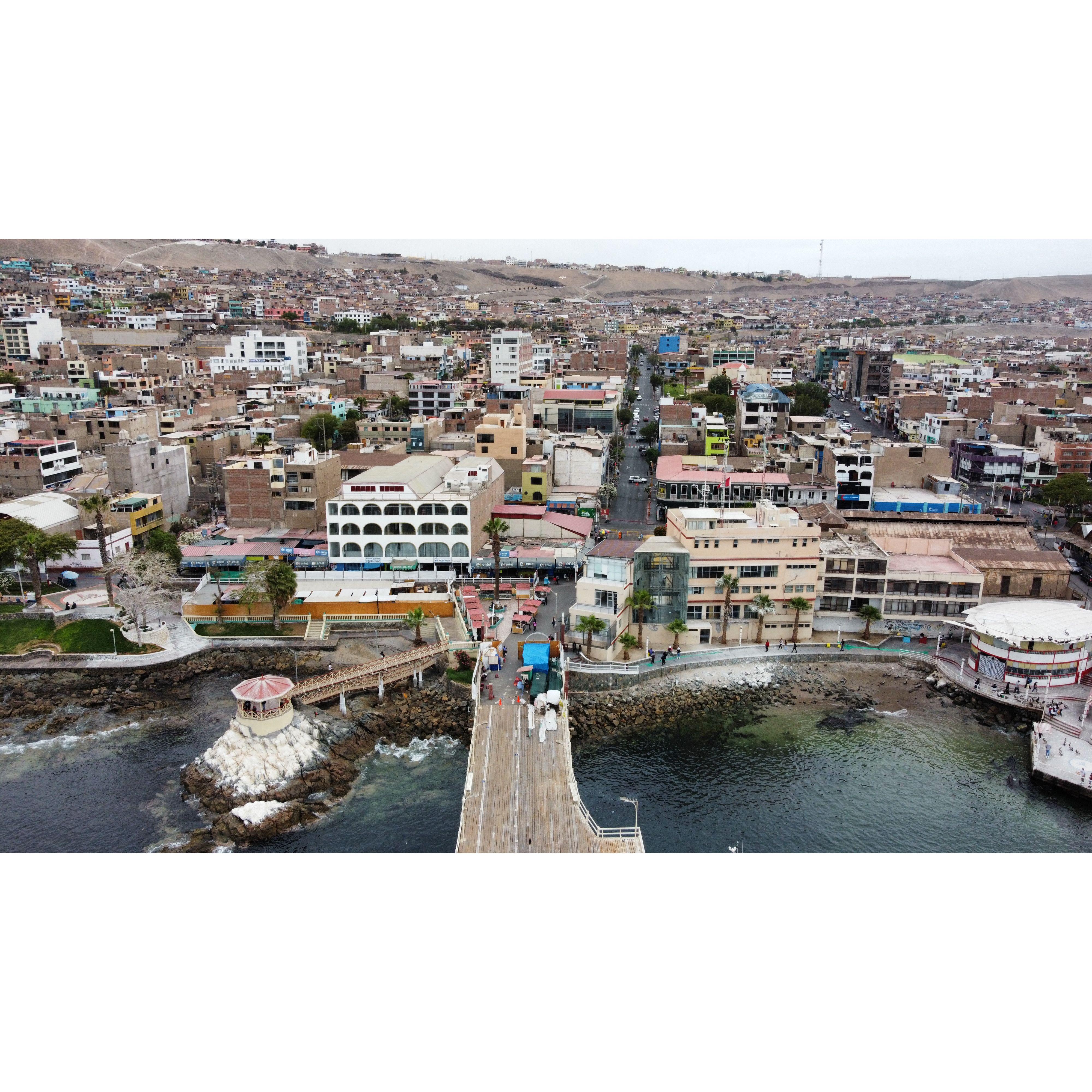 Aerial shot of the port and city center