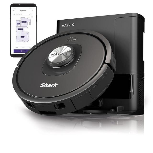 Shark RV2310AE Matrix Self-Emptying Robot Vacuum, Bagless, 45-Day Capacity, Self-Cleaning Brushroll for Pet Hair, No Spots Missed on Carpets & Hard Floors, Precision Mapping, Wi-Fi, Black (Renewed)