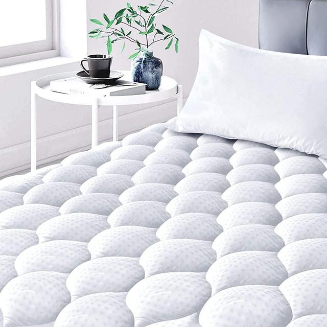 Mattress Pads for Queen Size Bed, Cooling Cotton Queen Mattress Pad with Soft Snow Down Alternative Fill, Breathable Quilted Fitted Mattress Topper with Deep Pocket up to 21 Inches