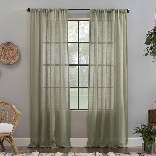 96"x52" Crushed Texture Anti-Dust Sheer Curtain Panel Celadon Green - Clean Window
