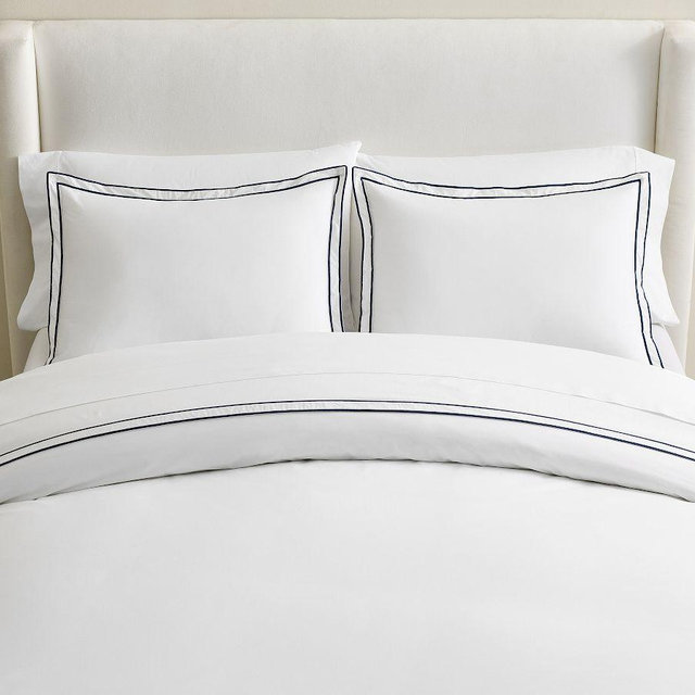 Double Embroidered Duvet, White/Midnight, Full/Queen