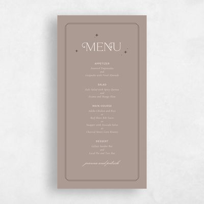 Rich Taupe, Brown Wedding Menu - Jelani