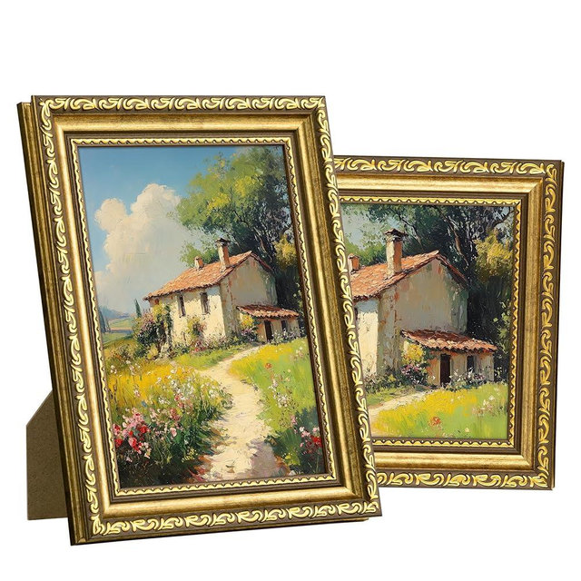 eletecpro 5x7 Picture Frames Set of 2, Vintage Photo Frames with Glass, Display 4x6 Photo with Mat or 5x7 without Mat for Tabletop or Wall Decor, Gold