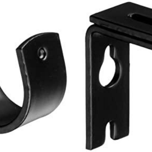 Amazon Basics Adjustable Curtain Rod Wall Bracket Hooks, Set of 2, Black