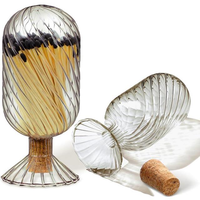 Cinnvoice Helix Shaped Glass Matches Cloche Decorative for 4 Inch Candle Matches Trendy Fireplace Display Decor, Not Include Matches(Smoke Grey,2.95 x 6.1 Inch)