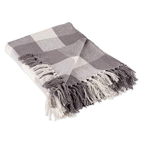 DII Gray & White Throw Buffalo Check Bins & Throws, 50x60" Body with 3" Fringe,