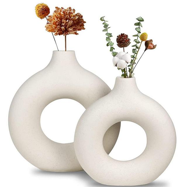 SIDUCAL Ceramic Rustic Farmhouse Vase, Sand Glaze Finish Boho Vase, Pottery  Decorative Flower Vase for Home Decor, Table, Living Room Decoration