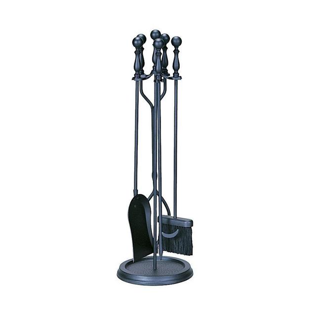 Black Cast Iron 5-Piece Fireplace Tool Set with Ball Handles