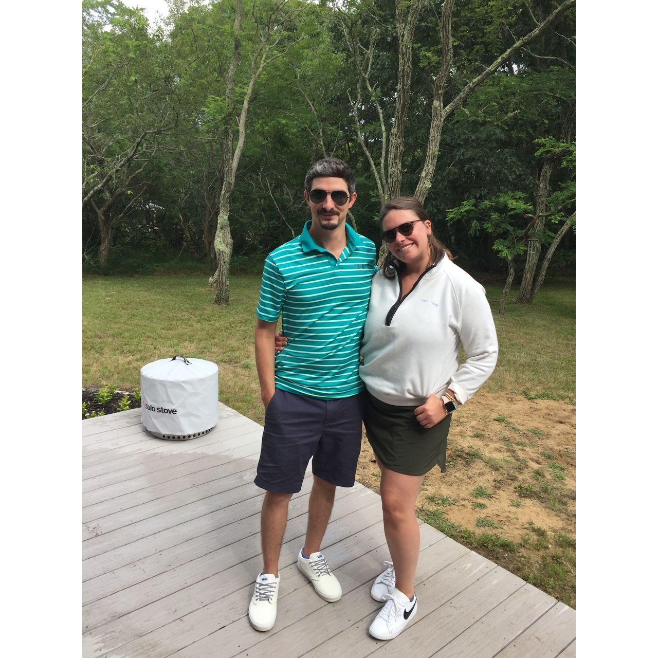 Pre-golfing in Wellfleet.  Take a guess who is the better golfer!