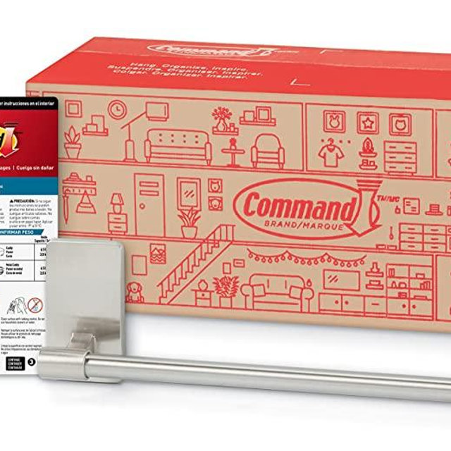 Command Towel Bar with Water Resistant Command Strips, Organize Your Bathroom, Easy to Open Packaging