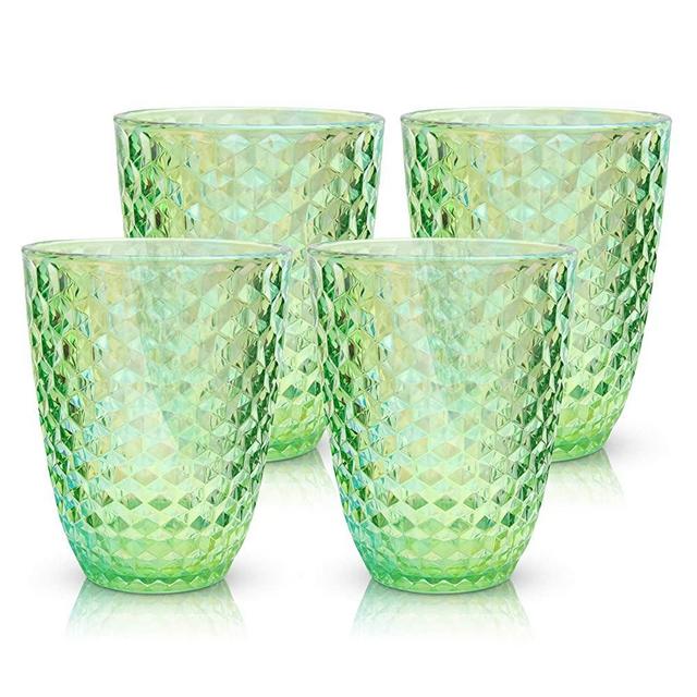 Laguna Beach Short Tumbler Green, 13oz, set of 4, Shatterproof Tritan drinking glasses, Dishwasher safe plastic Tumblers - Unbreakable Glassware for indoor and Outdoor Use, BPA free