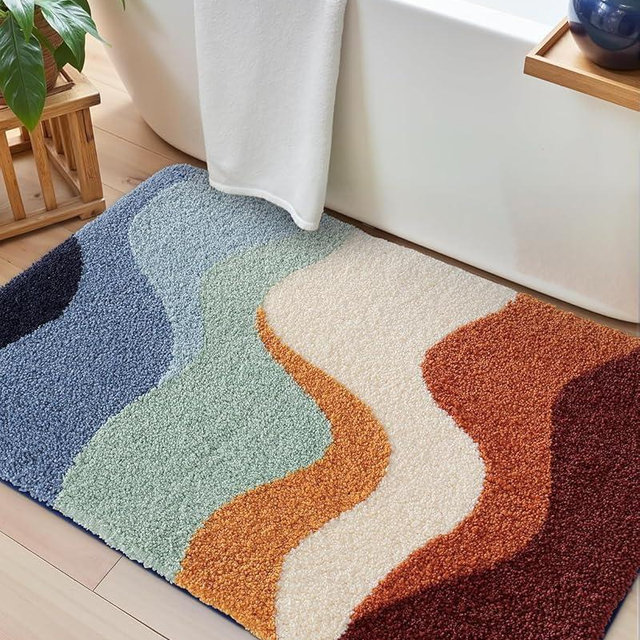 DEXI Bathroom Rug Washable, 24x36 Non Slip Bath Mat Absorbent, Soft Plush Microfiber Bathmat Quick Dry for Shower Floor, Colorful