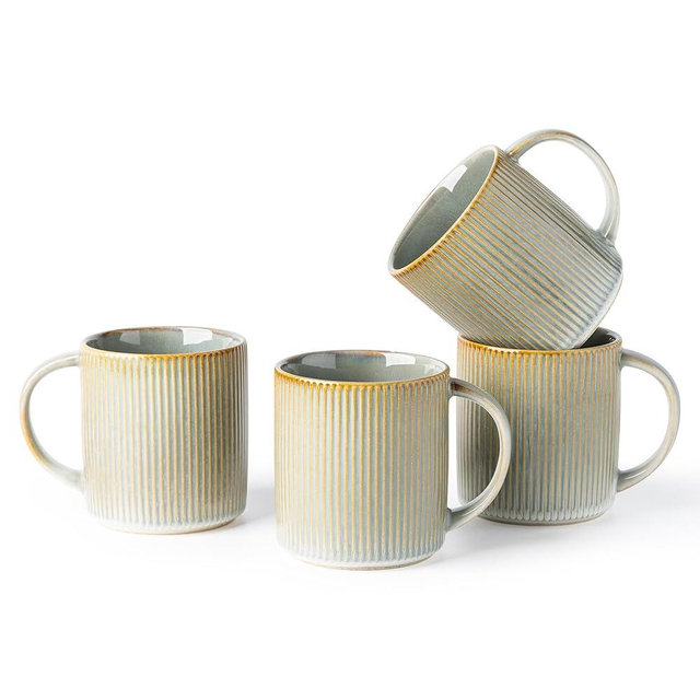 theterra Ceramic Coffee Mugs Set of 4, 14.2oz Handmade Coffee Cups with Handle for Latte, Tea, Milk, Beer, Hot Cocoa, Desert Sage