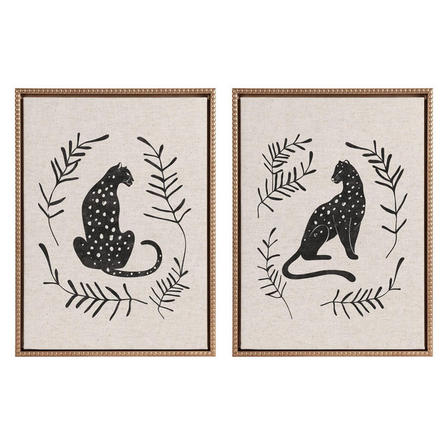 18"x24" Sylvie Beaded Jungle Black Bright Framed Canvas Arts by Alexander Ginzburg Gold - Kate & Laurel All Things Decor